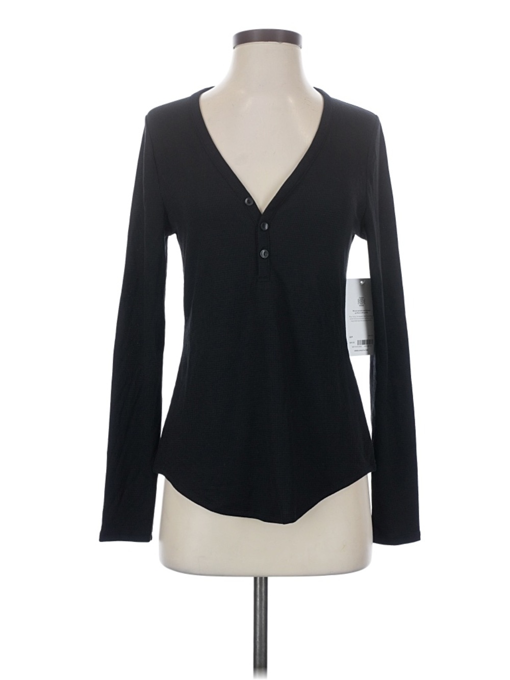 Athleta Long Sleeved Black Henley Top Size Small